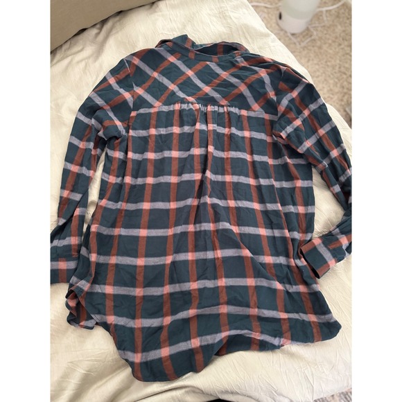 Knox Rose Plaid Button Down Shirt Tunic Teal Brown Pink Relaxed Fit XL - Picture 4 of 6
